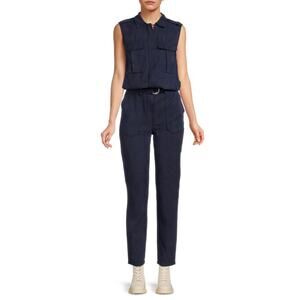 Etienne Marcel Belted Slim Leg Cargo Jumpsuit Tencel Navy Aviator Casual XS